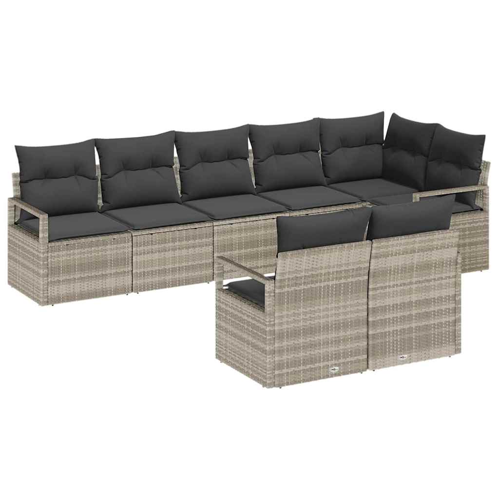 Gartensofa-set mit Kissen 8 pcs Hellgrau Poly-Rattan