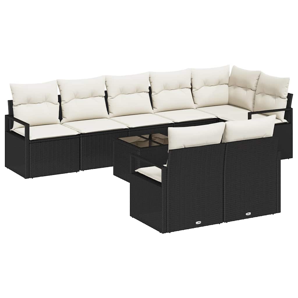 Gartensofa-set mit Kissen 9 pcs Braun und Creme Poly-Rattan