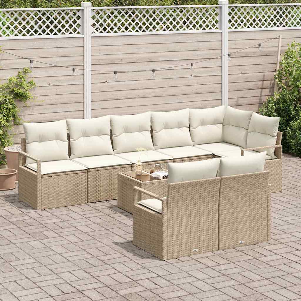 Gartensofa-set mit Kissen 9 pcs Beige und Creme Poly-Rattan