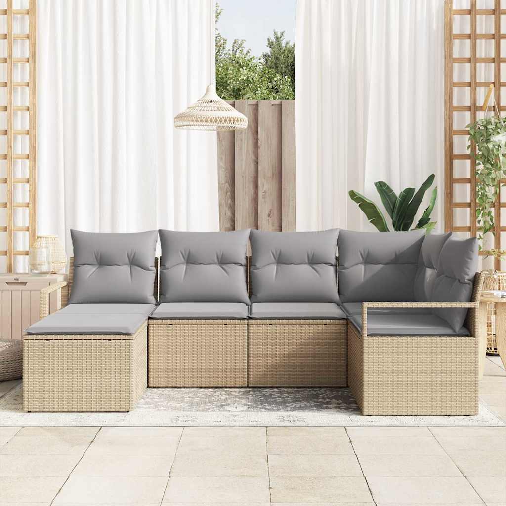 Sofa Set mit Kissen 6 pcs Beige und Hellgrau Poly-Rattan