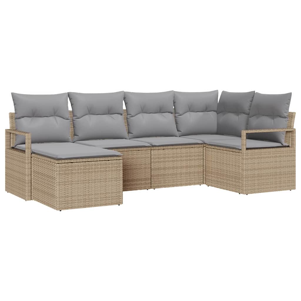 Sofa Set mit Kissen 6 pcs Beige und Hellgrau Poly-Rattan