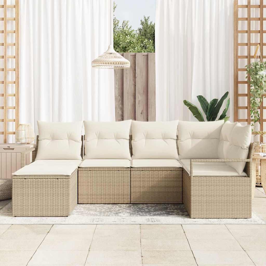 Sofa Set mit Kissen 6 pcs Beige und Creme Poly-Rattan