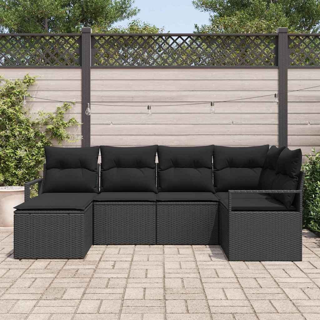 Sofa Set mit Kissen mit Speicher 6 pcs Schwarz Poly-Rattan