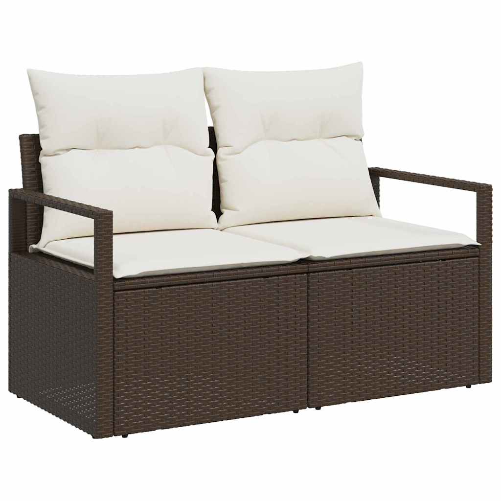 Sofa Set mit Kissen 7 pcs Braun und Creme Poly-Rattan