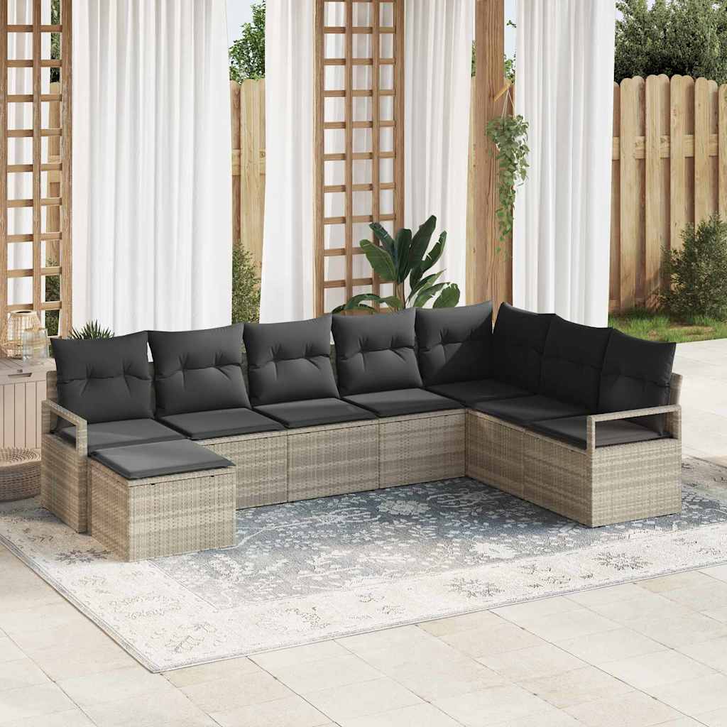 Sofa Set mit Kissen mit Speicher 7 pcs Hellgrau Poly-Rattan