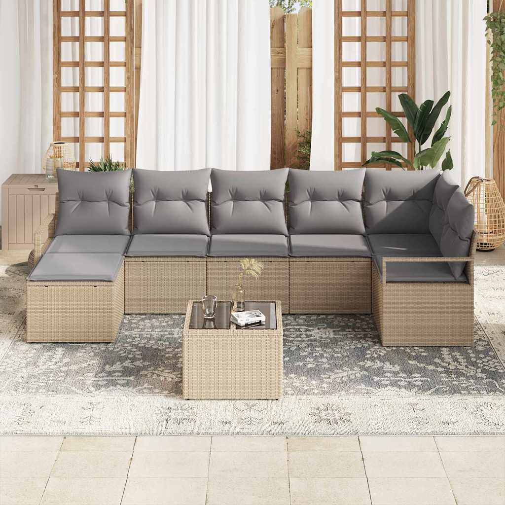 Sofa Set mit Kissen 8 pcs Beige und Hellgrau Poly-Rattan