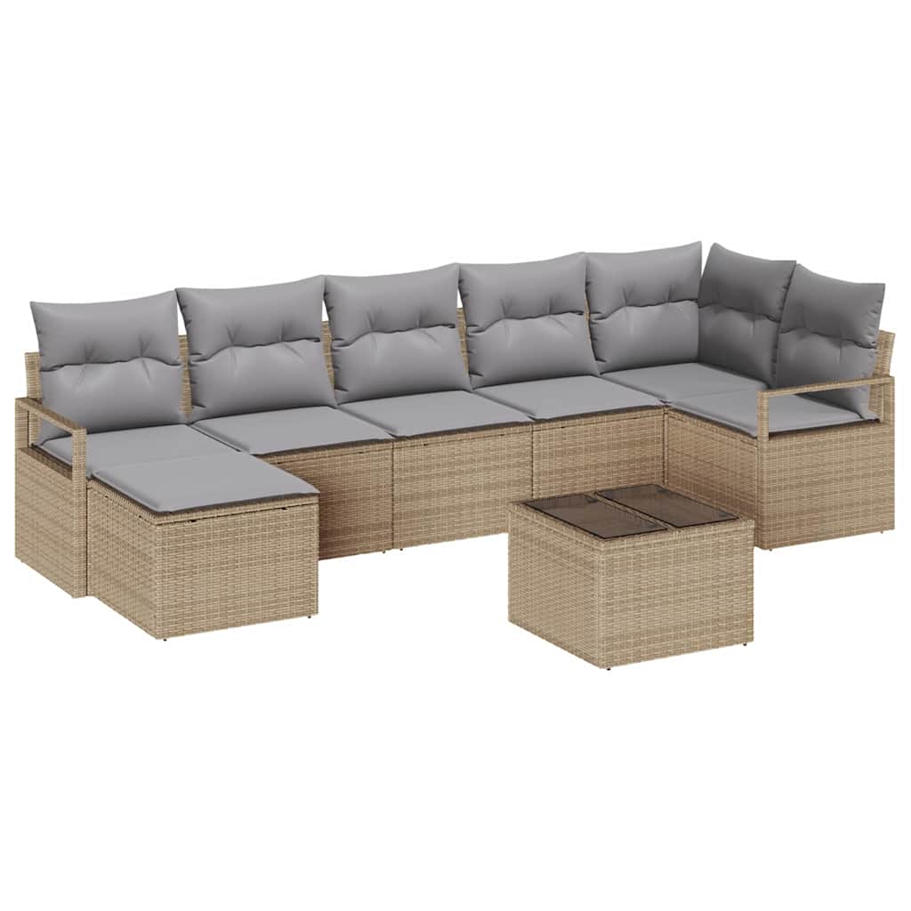 Sofa Set mit Kissen 8 pcs Beige und Hellgrau Poly-Rattan
