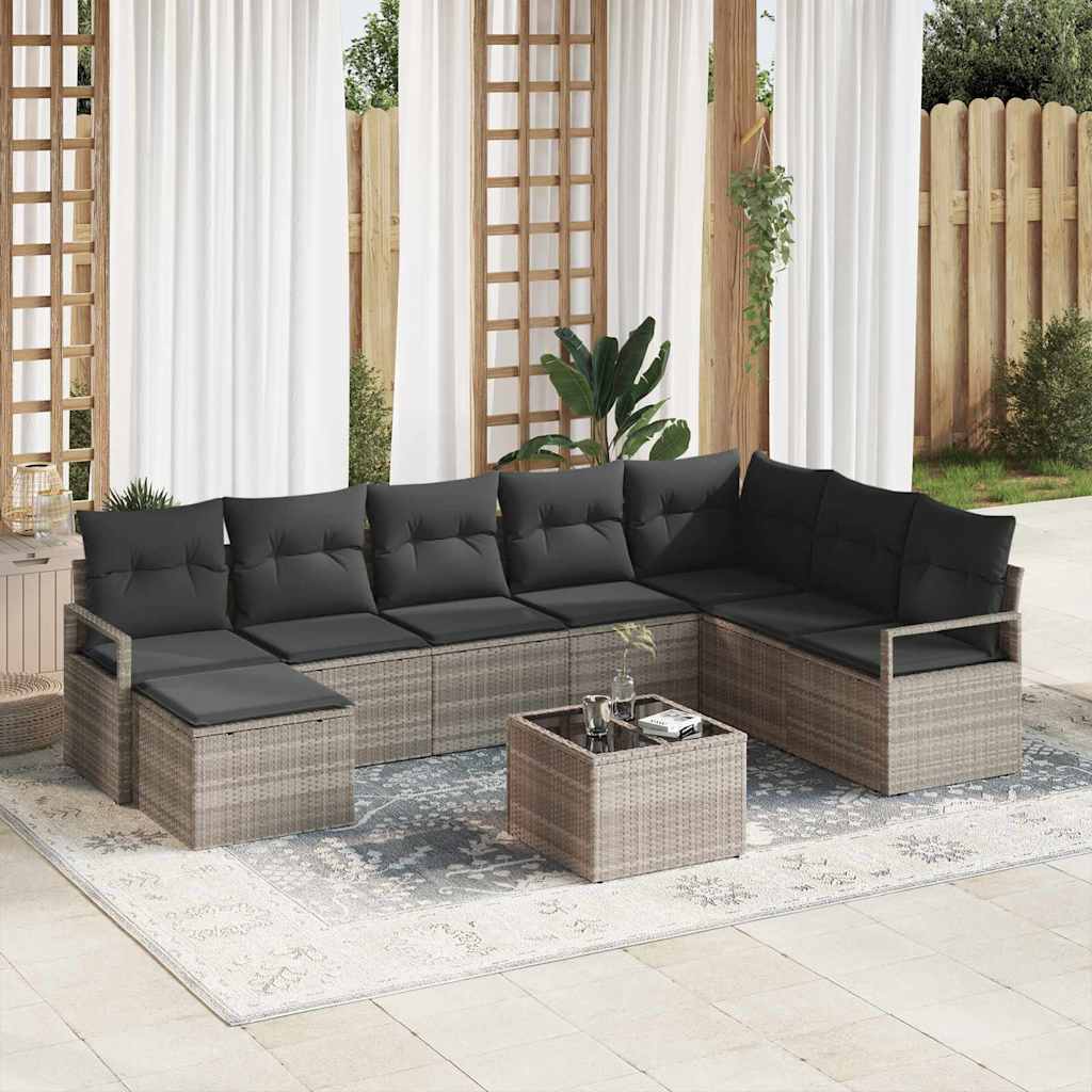 Sofa Set mit Kissen mit Speicher 8 pcs Hellgrau Poly-Rattan