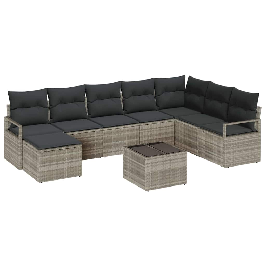 Sofa Set mit Kissen mit Speicher 8 pcs Hellgrau Poly-Rattan