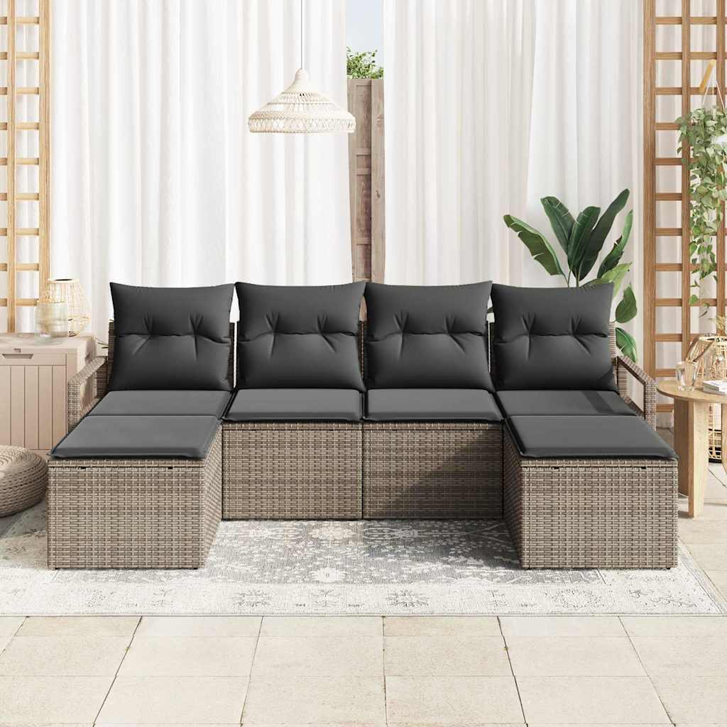 Sofa Set mit Kissen mit Speicher 6 pcs Grau Poly-Rattan