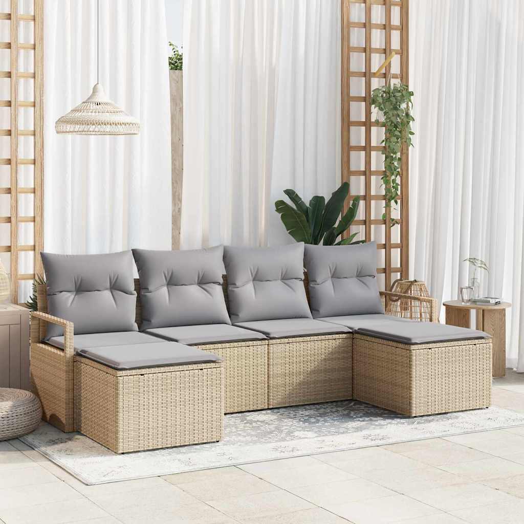 Sofa Set mit Kissen 6 pcs Beige und Hellgrau Poly-Rattan