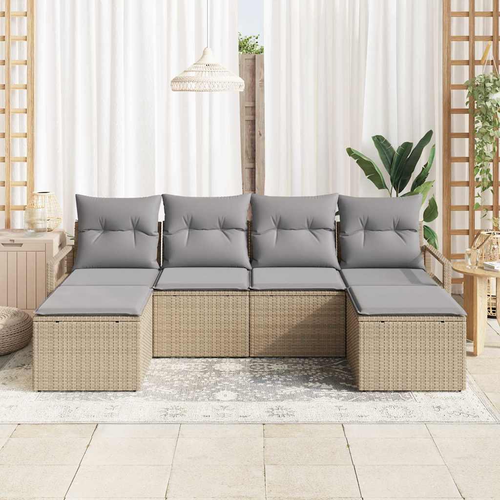Sofa Set mit Kissen 6 pcs Beige und Hellgrau Poly-Rattan