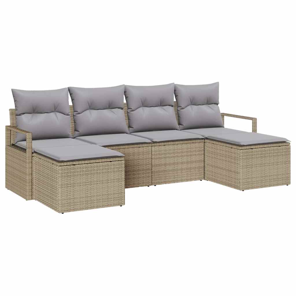 Sofa Set mit Kissen 6 pcs Beige und Hellgrau Poly-Rattan