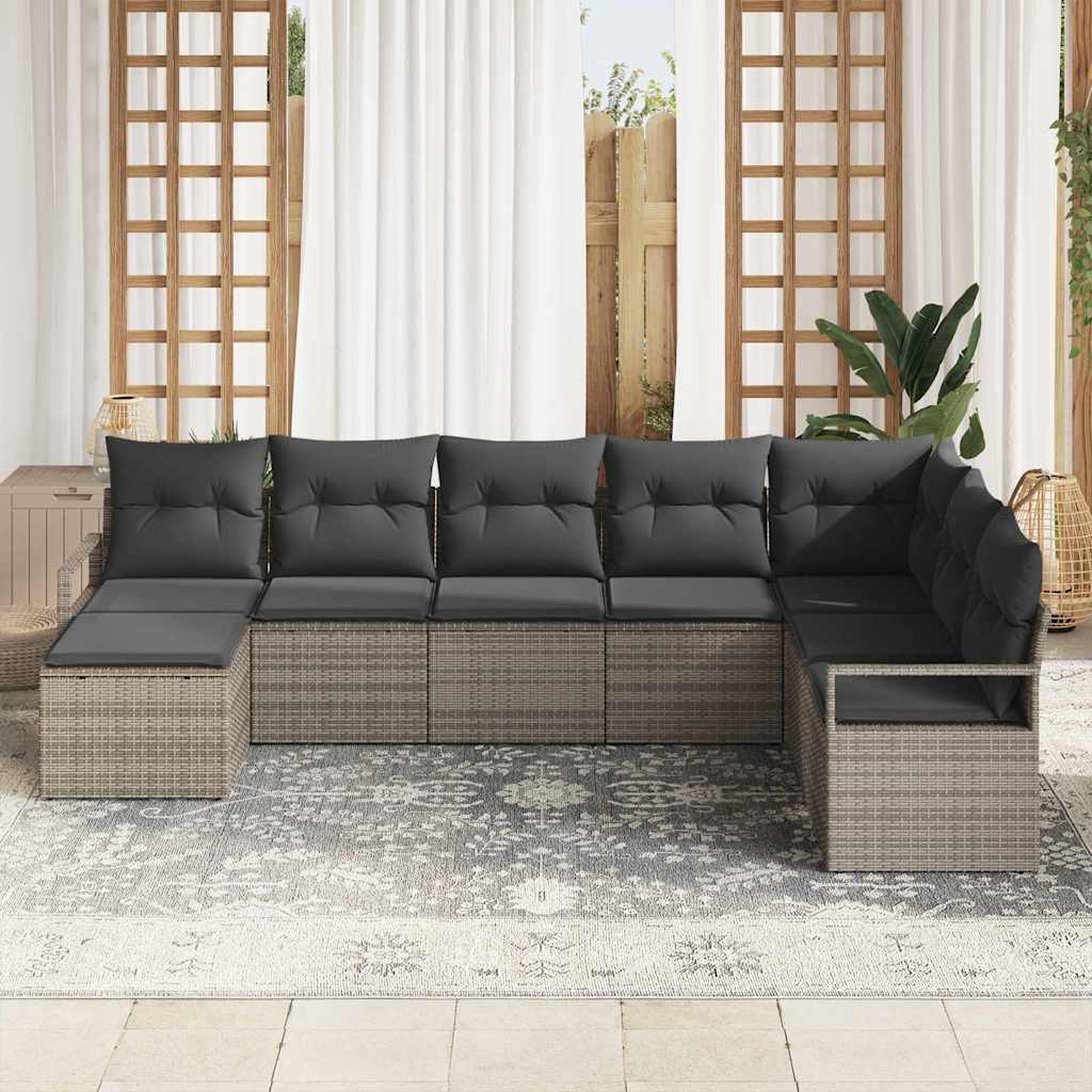 Sofa Set mit Kissen mit Speicher 8 pcs Grau Poly-Rattan