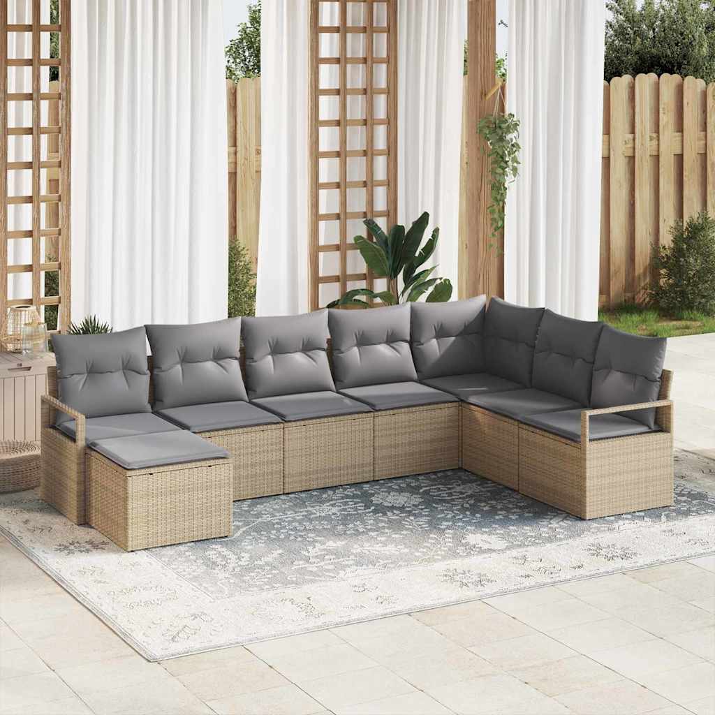 Sofa Set mit Kissen 8 pcs Beige und Hellgrau Poly-Rattan
