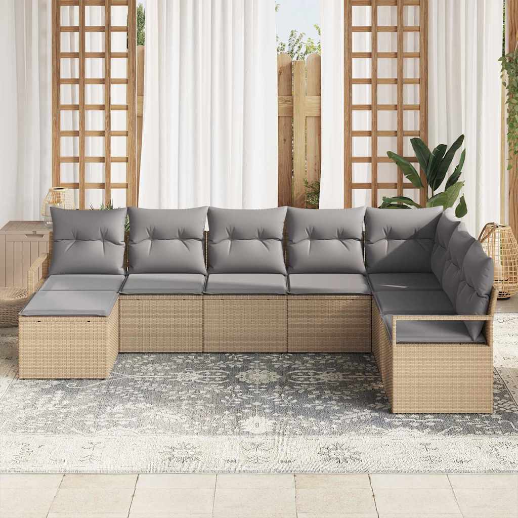Sofa Set mit Kissen 8 pcs Beige und Hellgrau Poly-Rattan