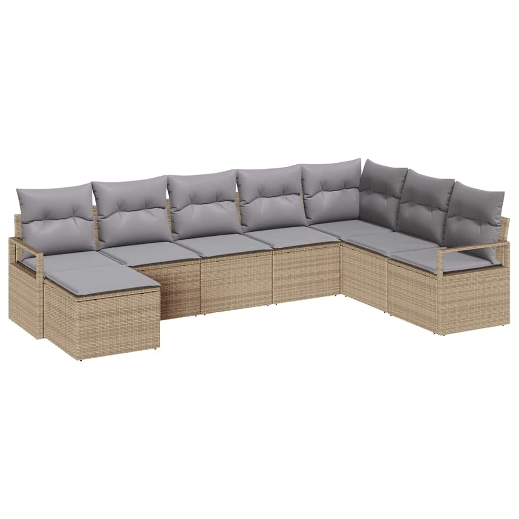 Sofa Set mit Kissen 8 pcs Beige und Hellgrau Poly-Rattan