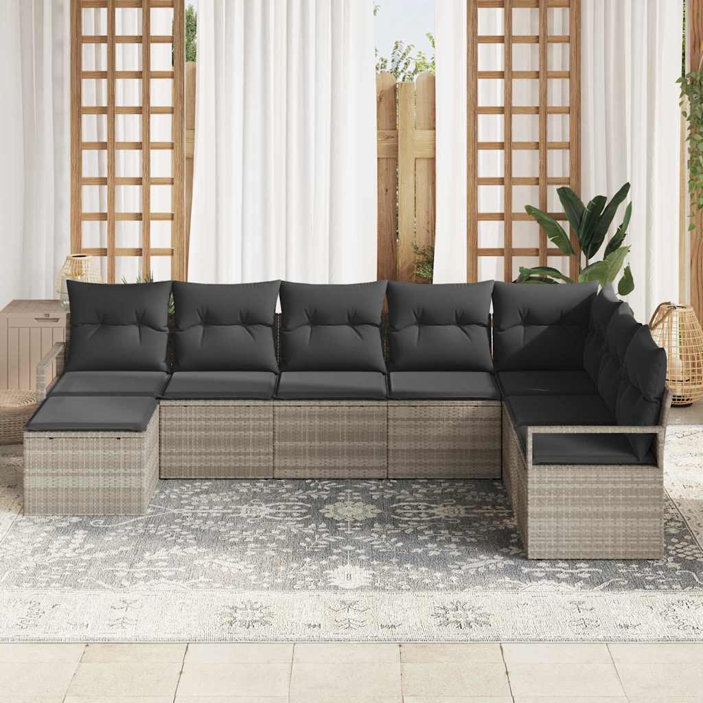 Sofa Set mit Kissen mit Speicher 8 pcs Hellgrau Poly-Rattan