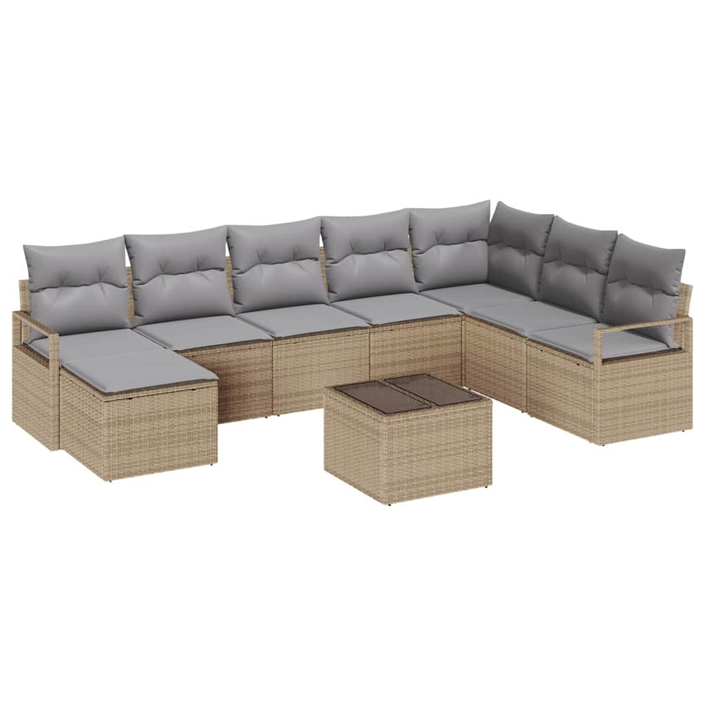 Sofa Set mit Kissen 9 pcs Beige und Hellgrau Poly-Rattan