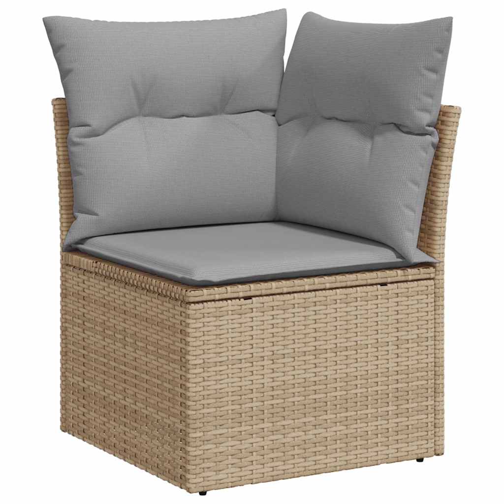 Sofa Set mit Kissen 9 pcs Beige und Hellgrau Poly-Rattan