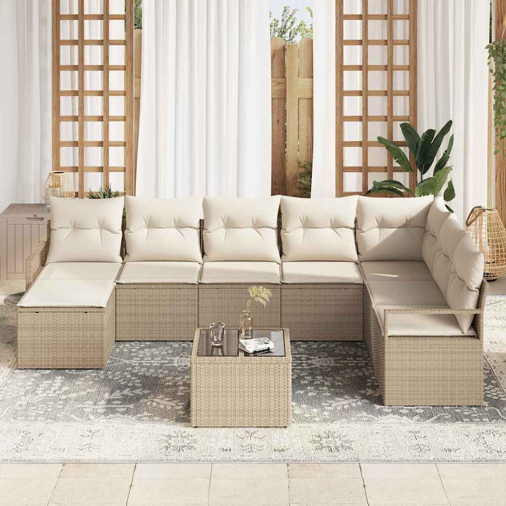 Sofa Set mit Kissen 9 pcs Beige und Creme Poly-Rattan