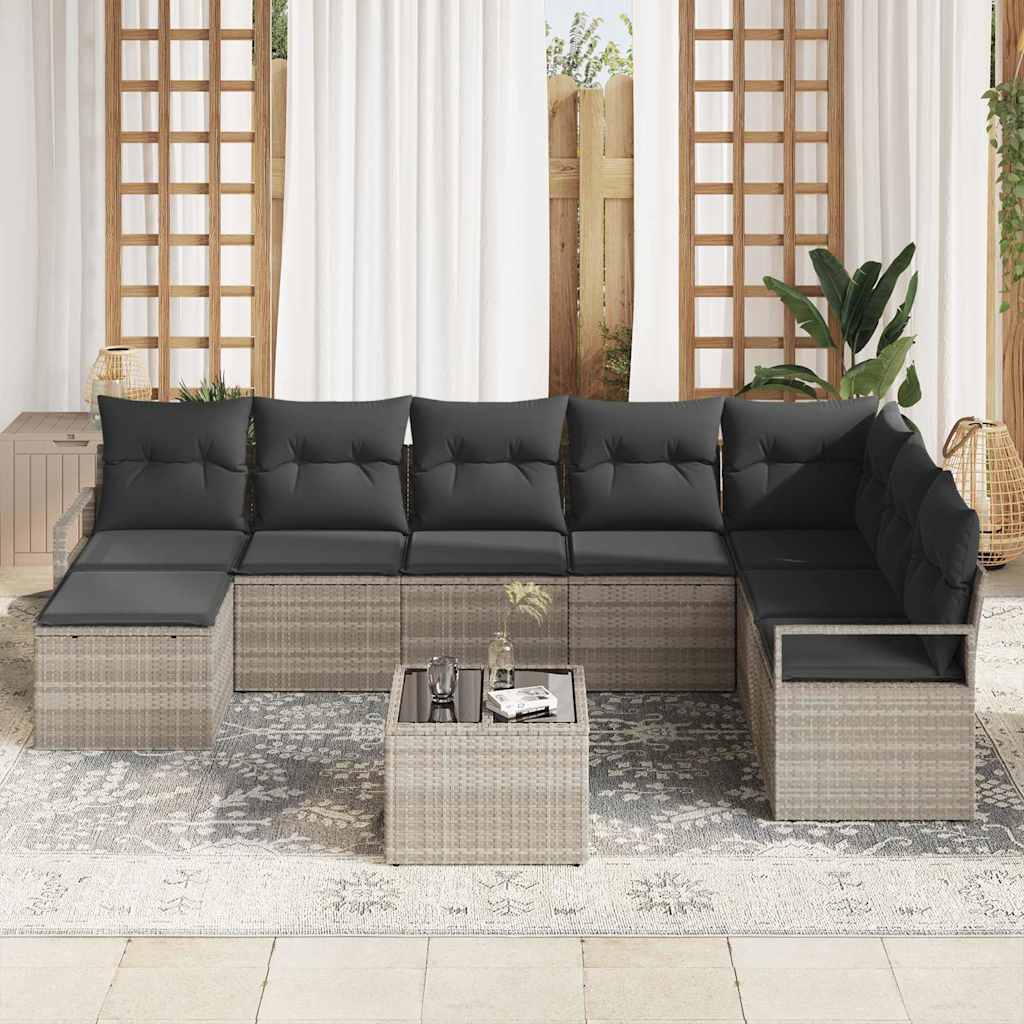 Sofa Set mit Kissen mit Speicher 9 pcs Hellgrau Poly-Rattan