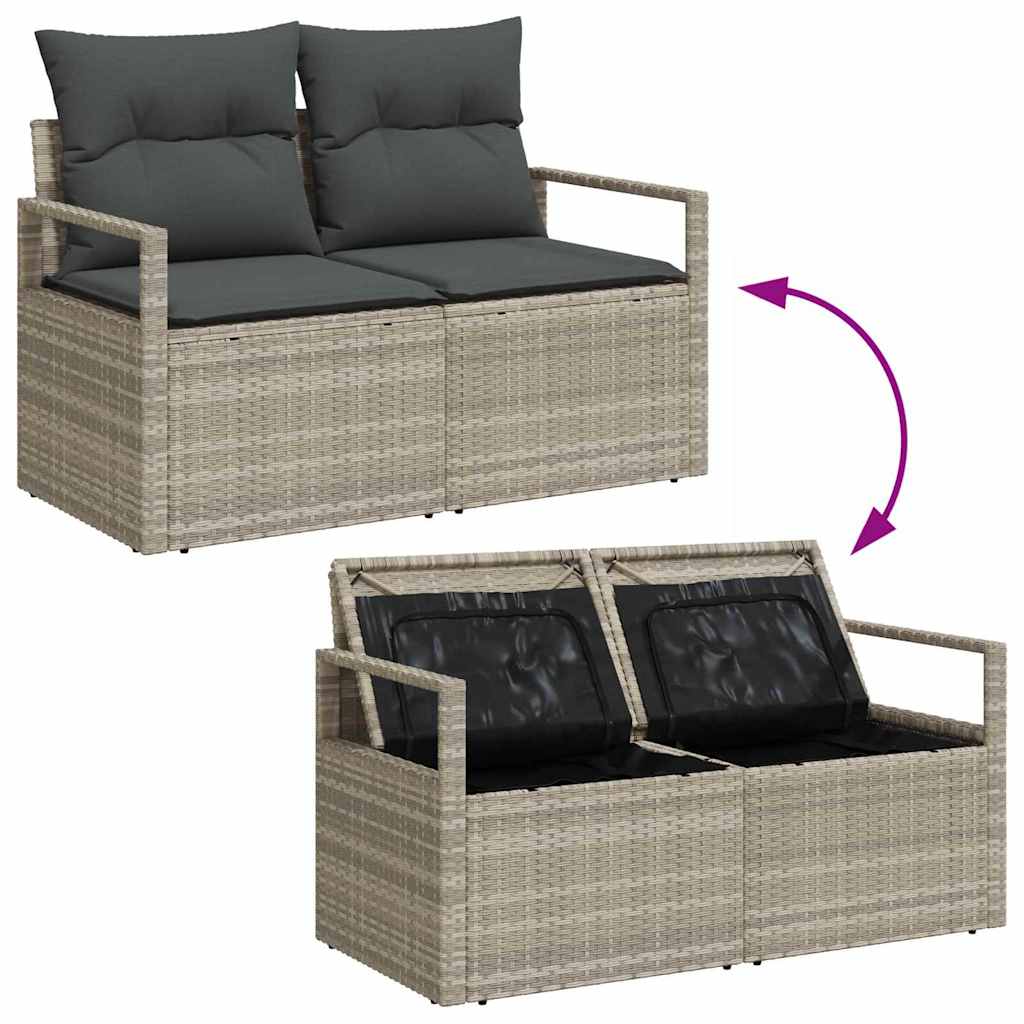 Sofa Set mit Kissen mit Speicher 9 pcs Hellgrau Poly-Rattan