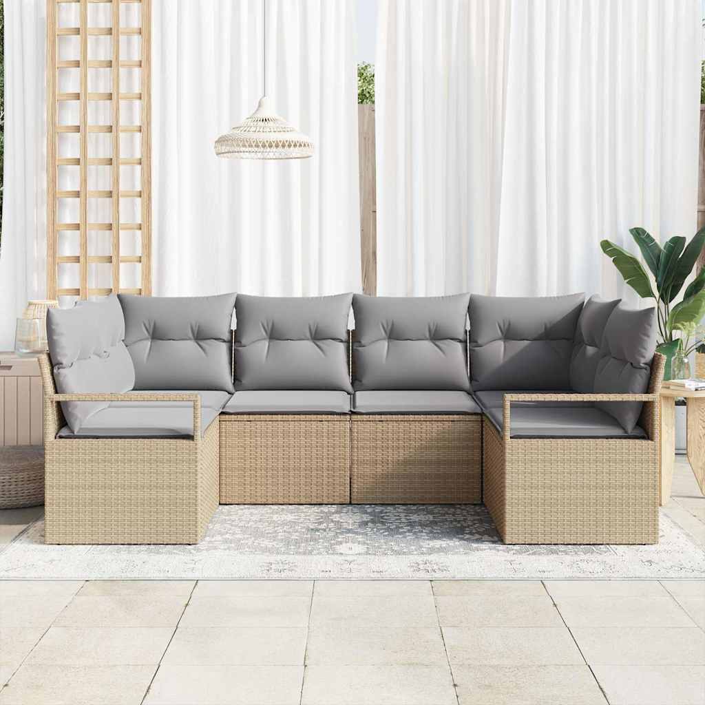 Gartensofa-set mit Kissen 6 pcs Beige und Hellgrau Poly-Rattan