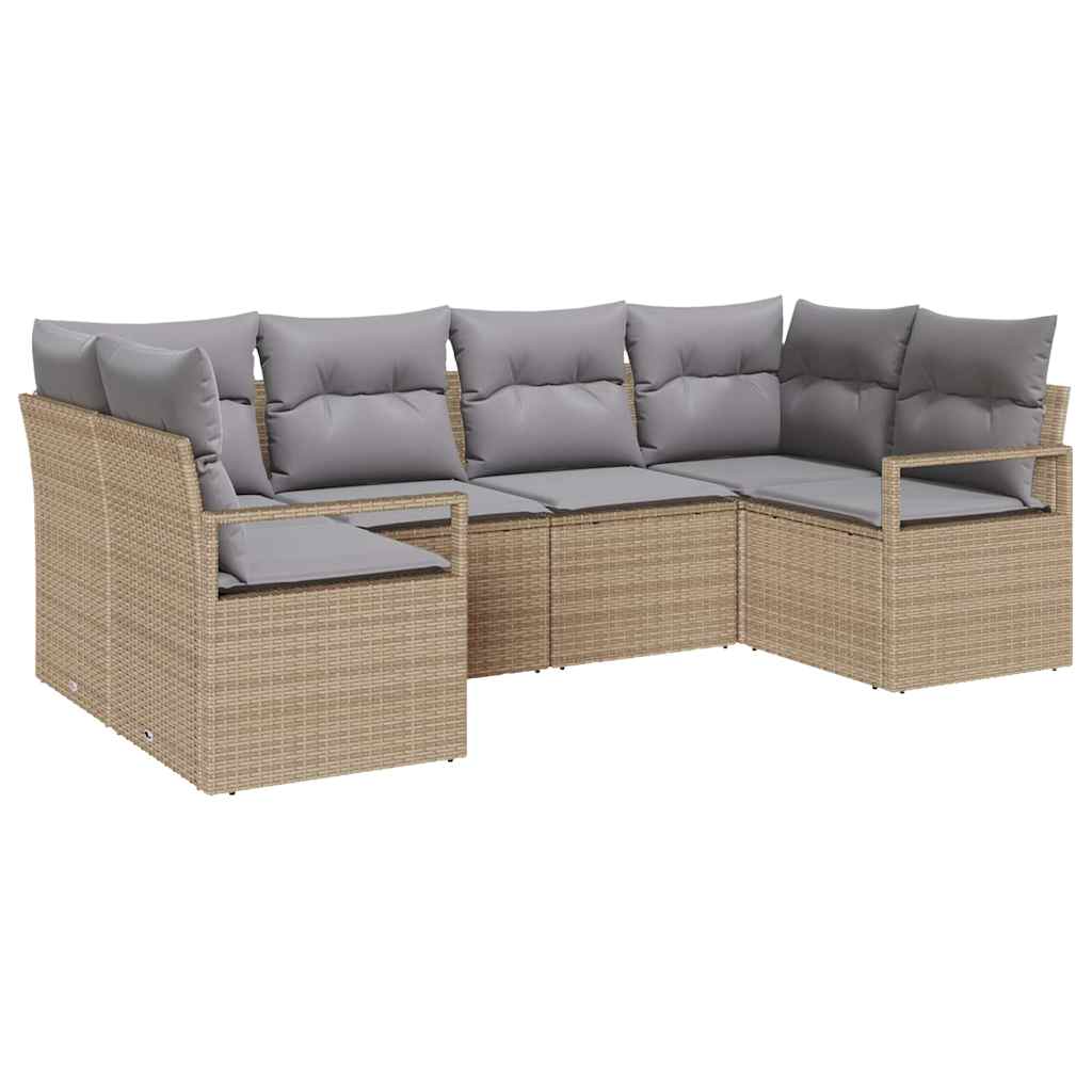 Gartensofa-set mit Kissen 6 pcs Beige und Hellgrau Poly-Rattan