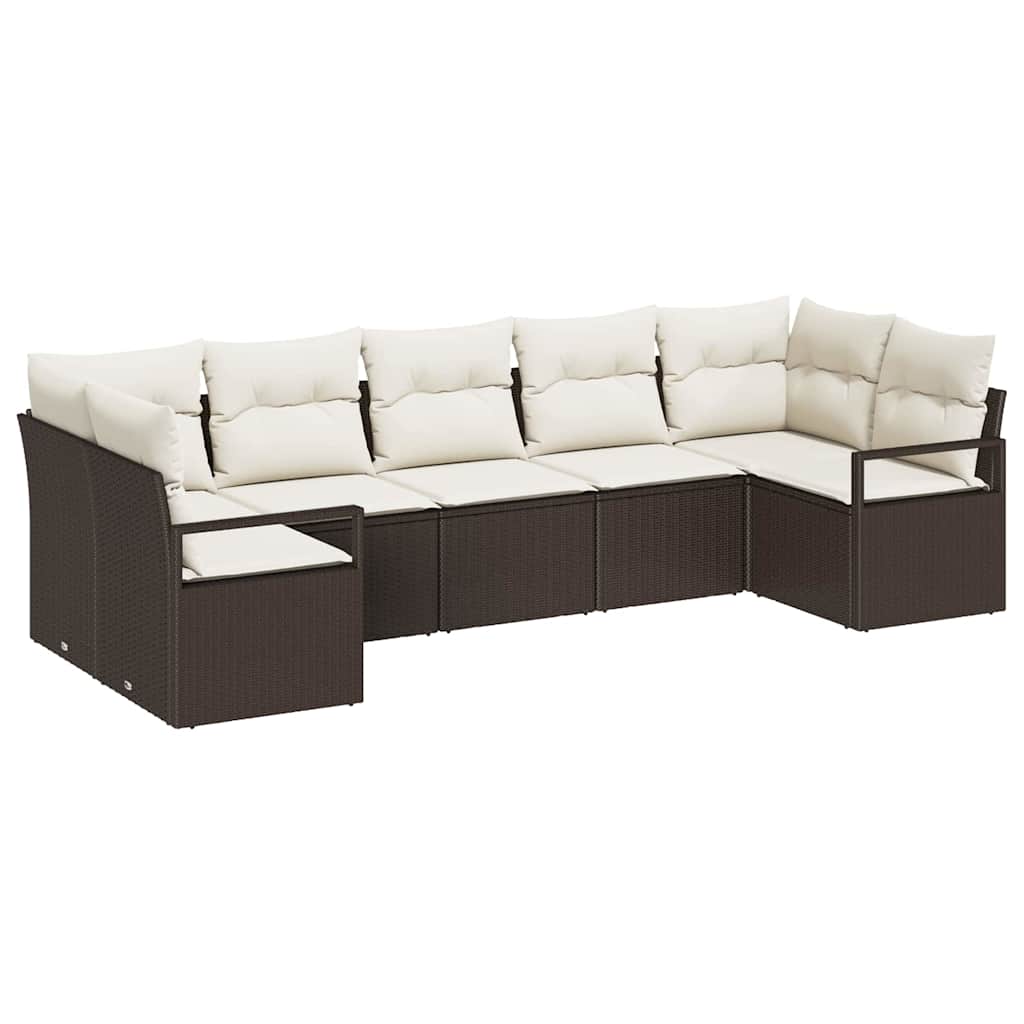 Gartensofa-set mit Kissen 7 pcs Braun und Weiß Poly-Rattan