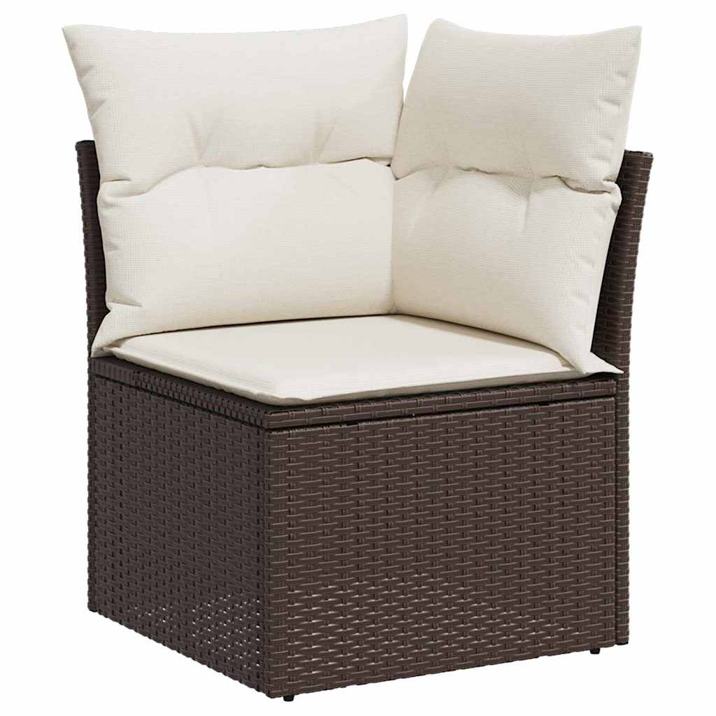 Gartensofa-set mit Kissen 7 pcs Braun und Weiß Poly-Rattan