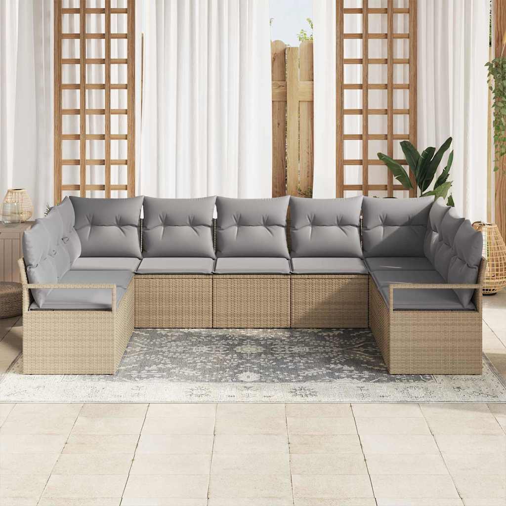 Gartensofa-set mit Kissen 7 pcs Beige und Hellgrau Poly-Rattan