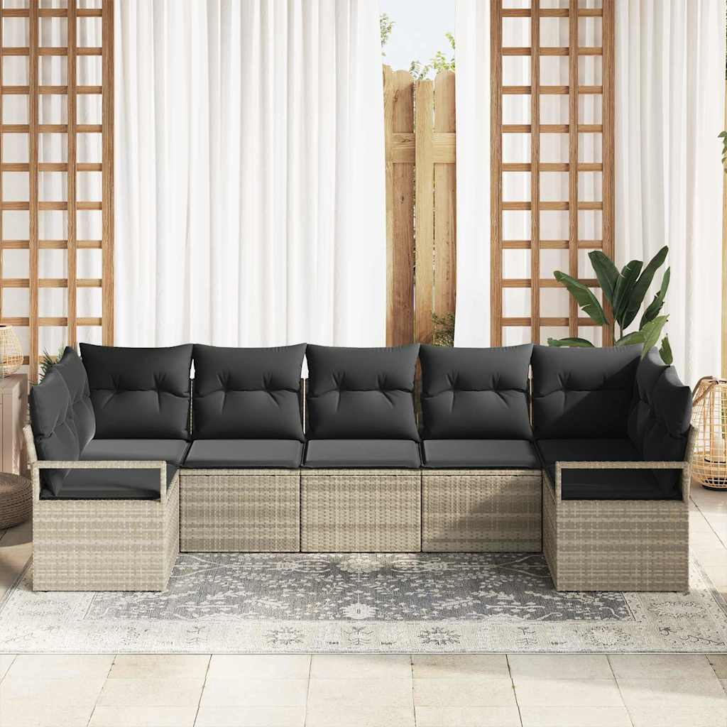 Gartensofa-set mit Kissen 7 pcs Hellgrau Poly-Rattan