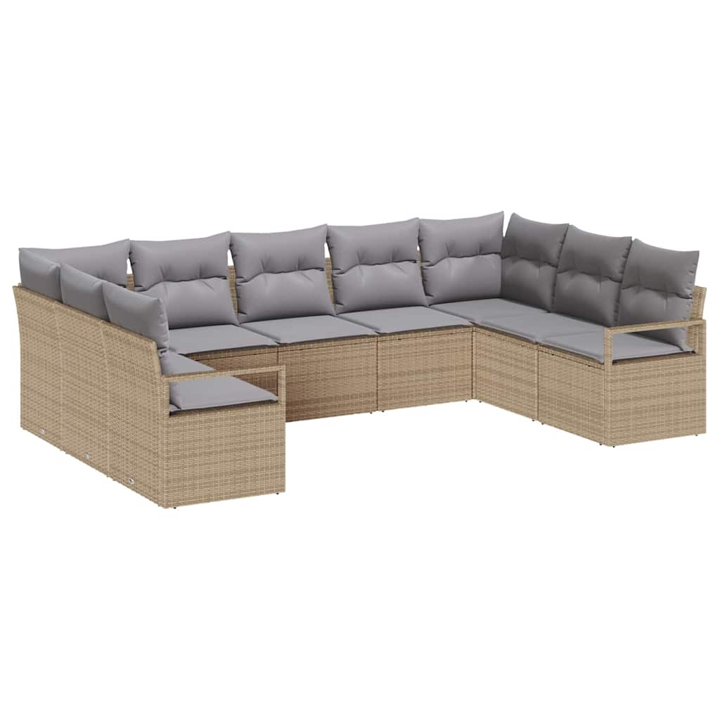 Gartensofa-set mit Kissen 9 pcs Beige und Hellgrau Poly-Rattan