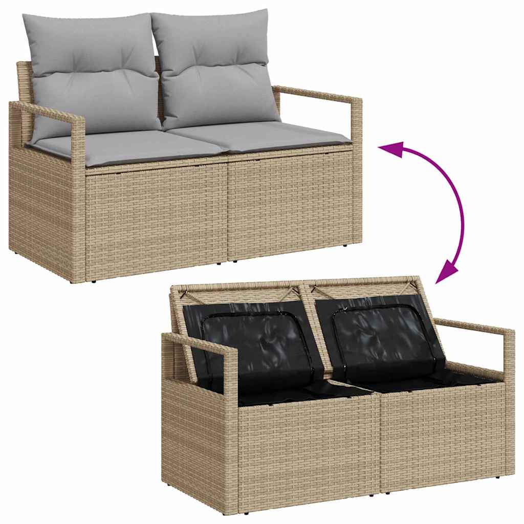 Gartensofa-set mit Kissen 10 pcs Beige und Hellgrau Poly-Rattan