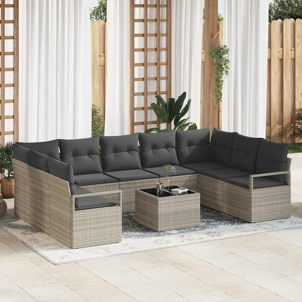 Gartensofa-set mit Kissen 10 pcs Hellgrau Poly-Rattan