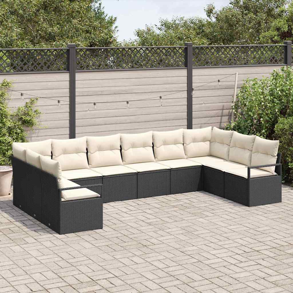 Gartensofa-set mit Kissen 10 pcs Schwarz und Weiß Poly-Rattan