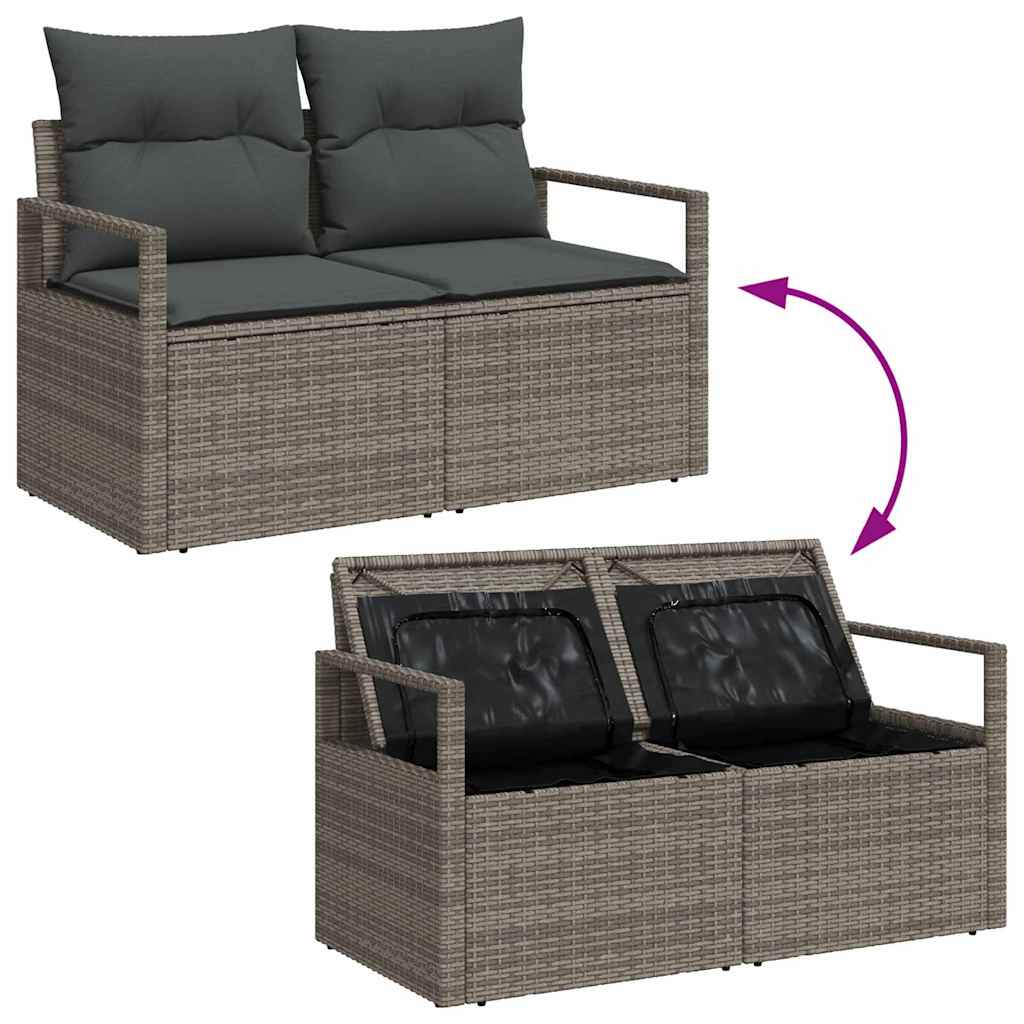 Gartensofa-set mit Kissen mit Speicher 10 pcs Grau Poly-Rattan