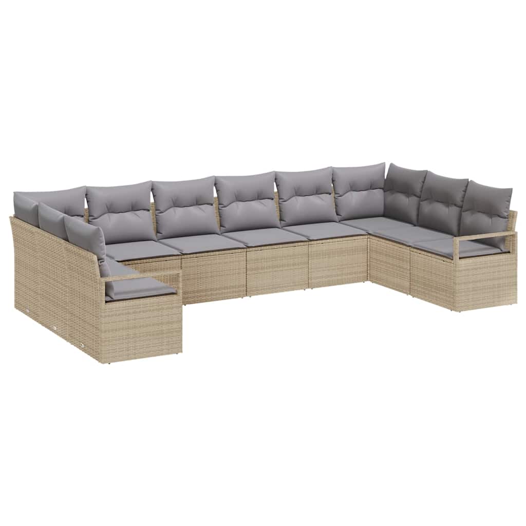 Gartensofa-set mit Kissen 10 pcs Beige und Hellgrau Poly-Rattan