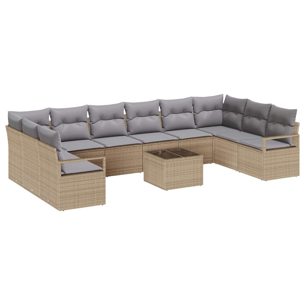 Gartensofa-set mit Kissen 11 pcs Beige und Hellgrau Poly-Rattan