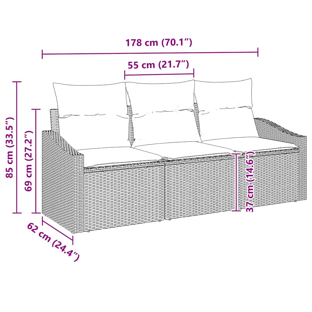Gartensofa-set mit Kissen 3 pcs Beige und Weiß Poly-Rattan
