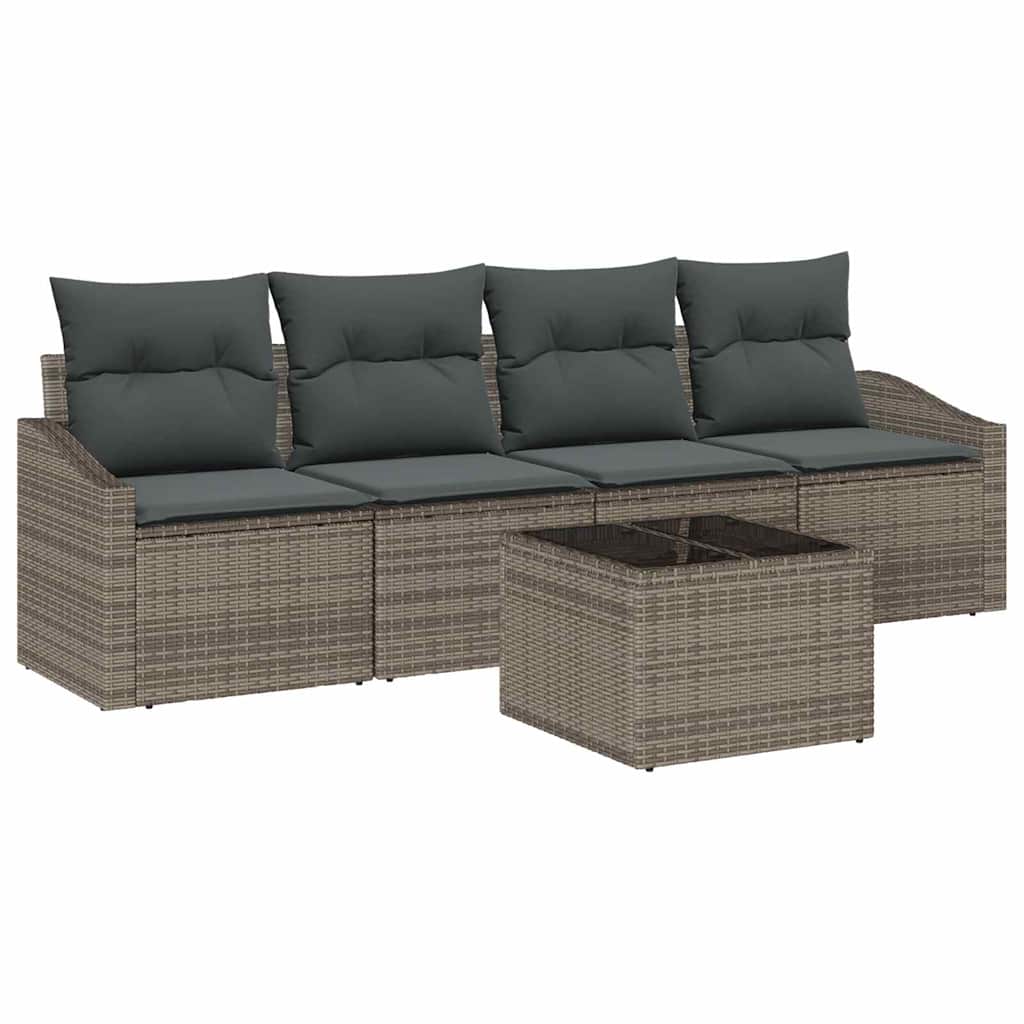 Sofa Set mit Kissen mit Speicher 5 pcs Grau Poly-Rattan