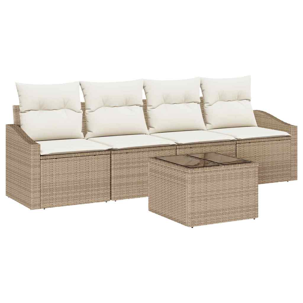 Sofa Set mit Kissen 5 pcs Beige und Creme Poly-Rattan