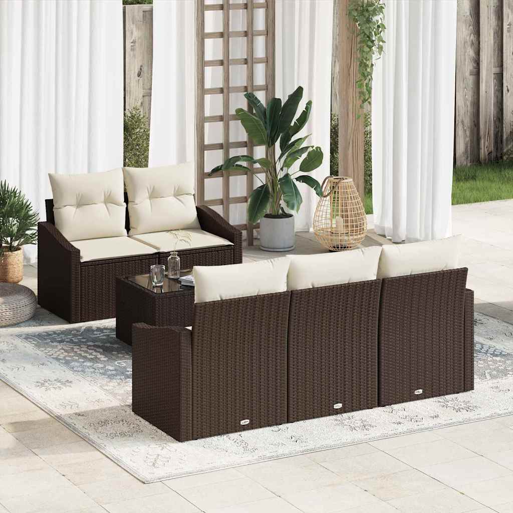 Sofa Set mit Kissen 6 pcs Braun und Creme Poly-Rattan