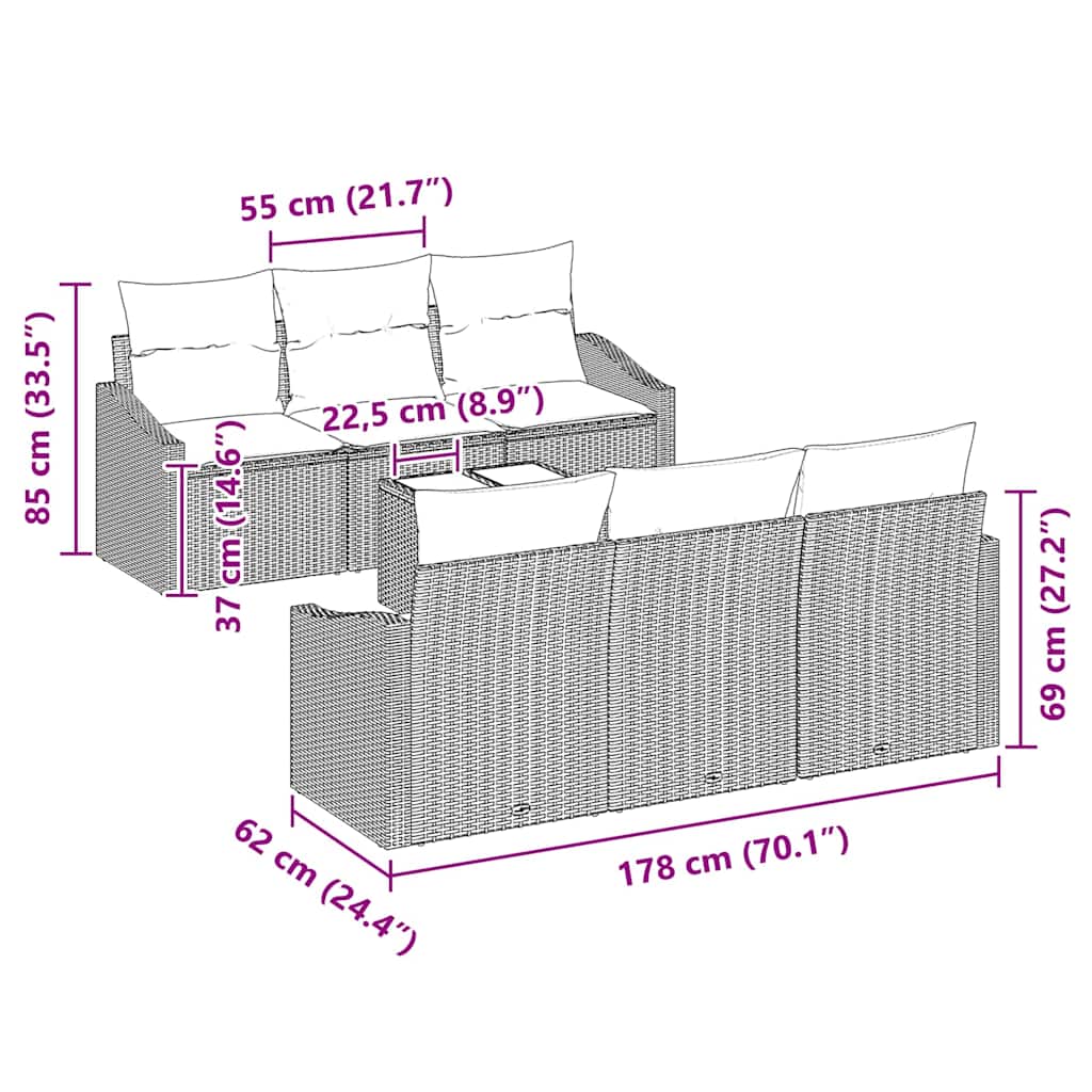 Sofa Set mit Kissen 7 pcs Beige und Creme Poly-Rattan