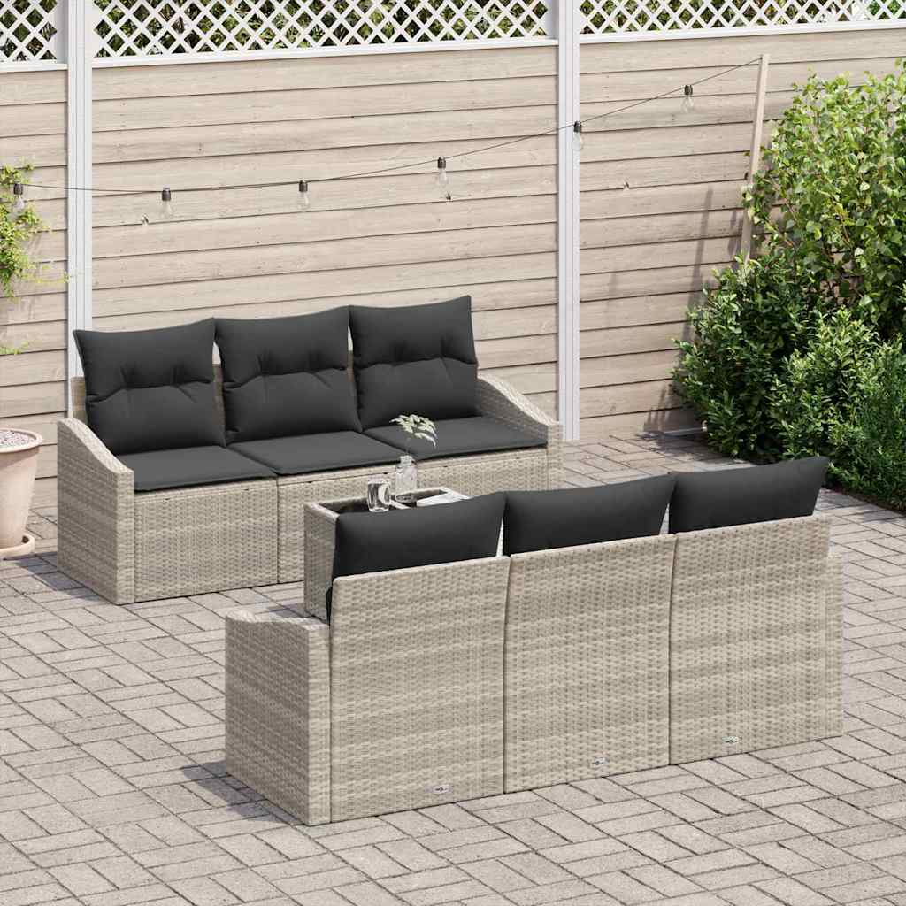 Sofa Set mit Kissen 7 pcs Hellgrau und Dunkelgrau Poly-Rattan