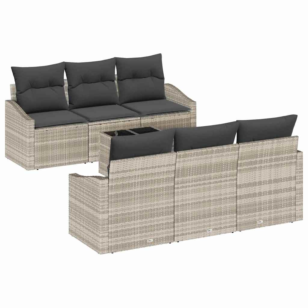 Sofa Set mit Kissen 7 pcs Hellgrau und Dunkelgrau Poly-Rattan
