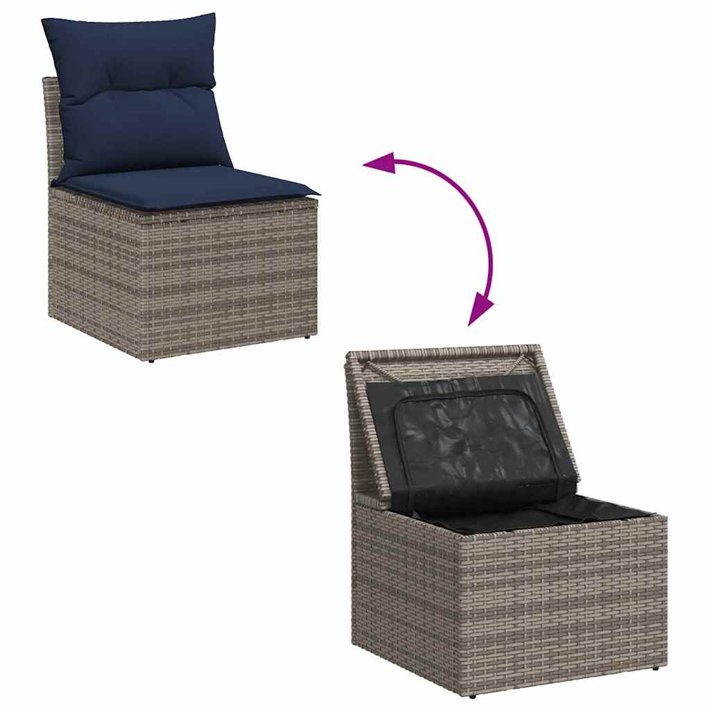 Sofa Set mit Kissen 7 pcs Grau und Marineblau Poly-Rattan