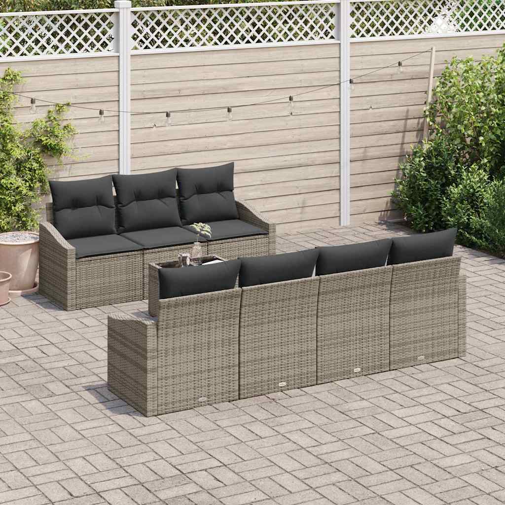 Sofa Set mit Kissen mit Speicher 8 pcs Grau Poly-Rattan