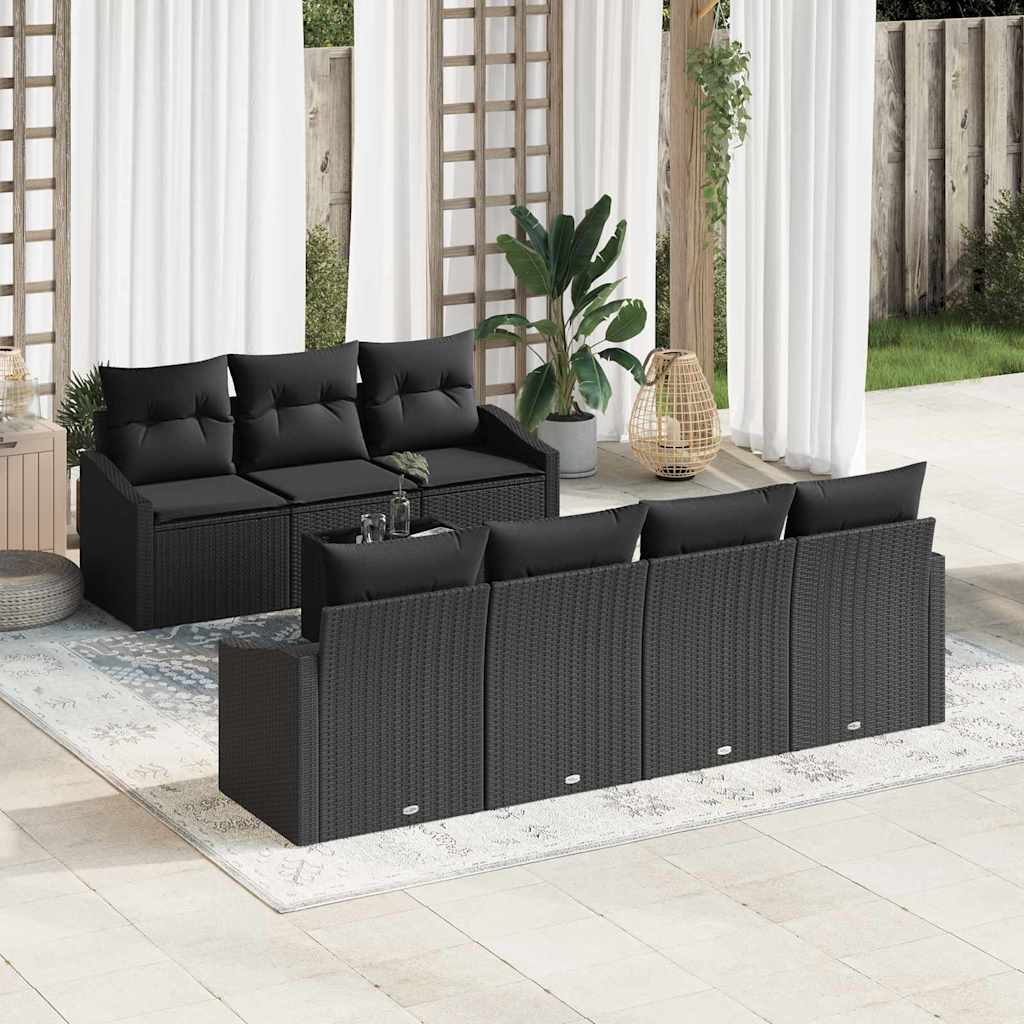 Sofa Set mit Kissen mit Speicher 8 pcs Schwarz Poly-Rattan